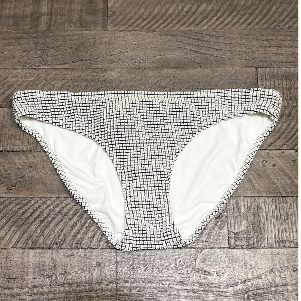 Aerie Bikini Bottom Large White Black Gold Metallic Grid Textured NWT